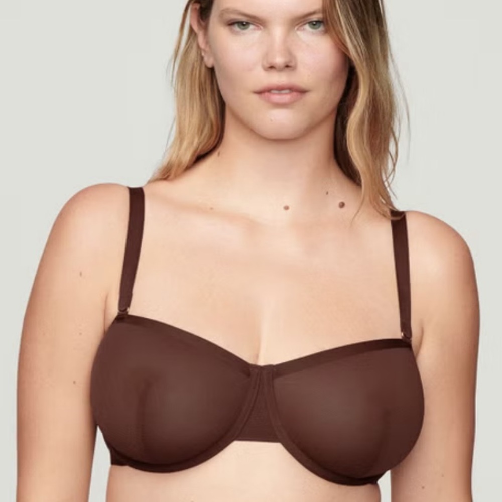 New CUUP The Balconette Mesh Bra Size 32G Brown Underwire Sheer‎ Sexy